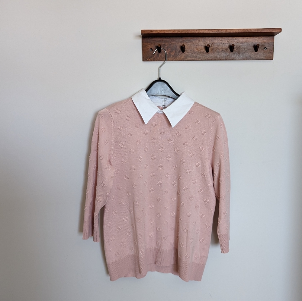 [cable & gauge] Pink Collar Texture 3/4 Sleeve Sweater